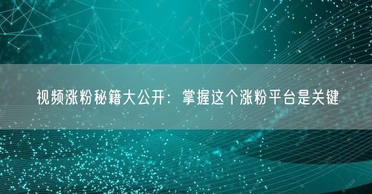 视频涨粉秘籍大公开:掌握这个涨粉平台是关键