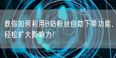 教你如何利用B站粉丝自助下单功能，轻松扩大影响力！