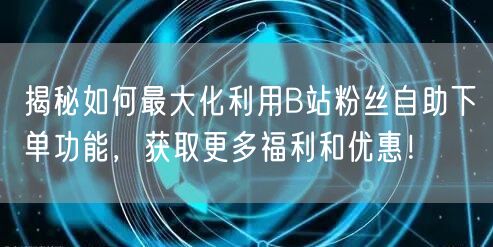 揭秘如何最大化利用B站粉丝自助下单功能，获取更多福利和优惠！